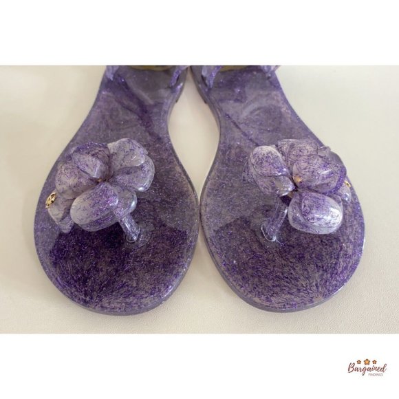 Authentic CHANEL Purple CC Glitter Camelia Jelly Strap Flip Flops Flat Sandals 5 - Picture 10 of 13